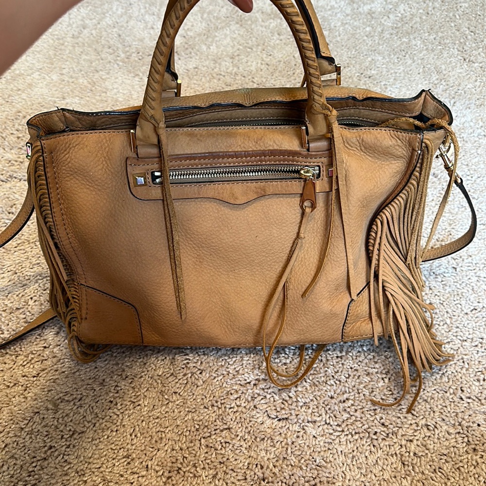 rebbeca minkoff regan fringe purse crossbody tan